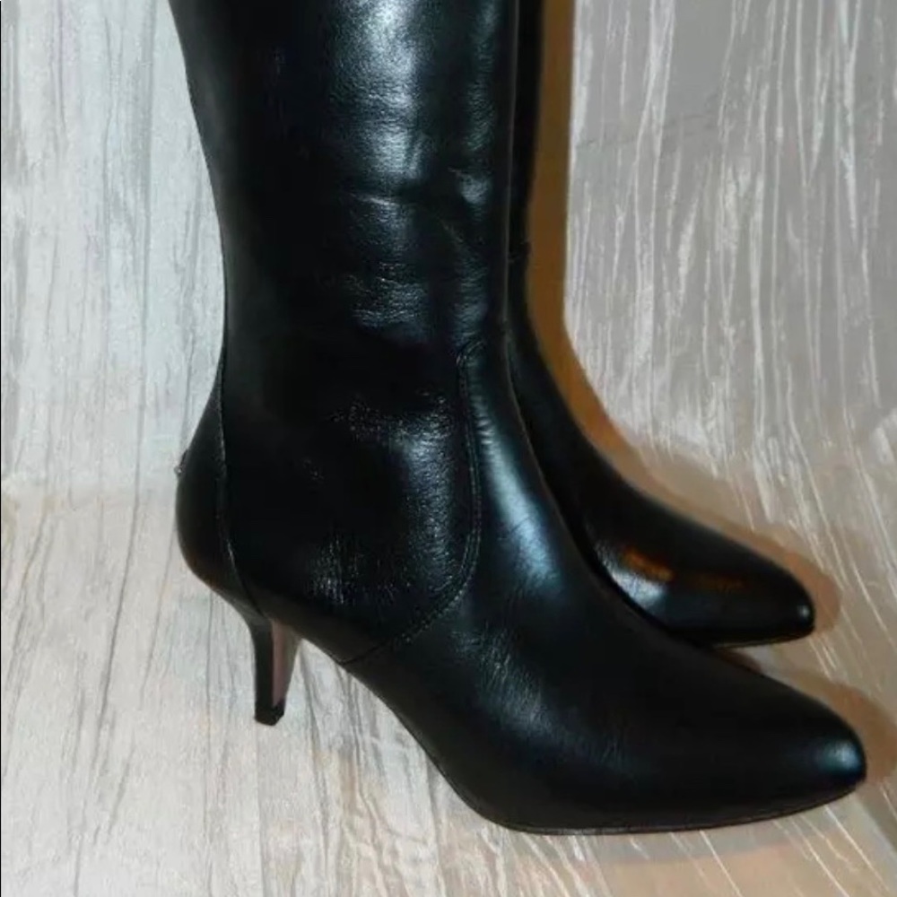 Coach Foxy Black LeathrPoint Toe Kitten Heel Boots - Picture 2 of 7